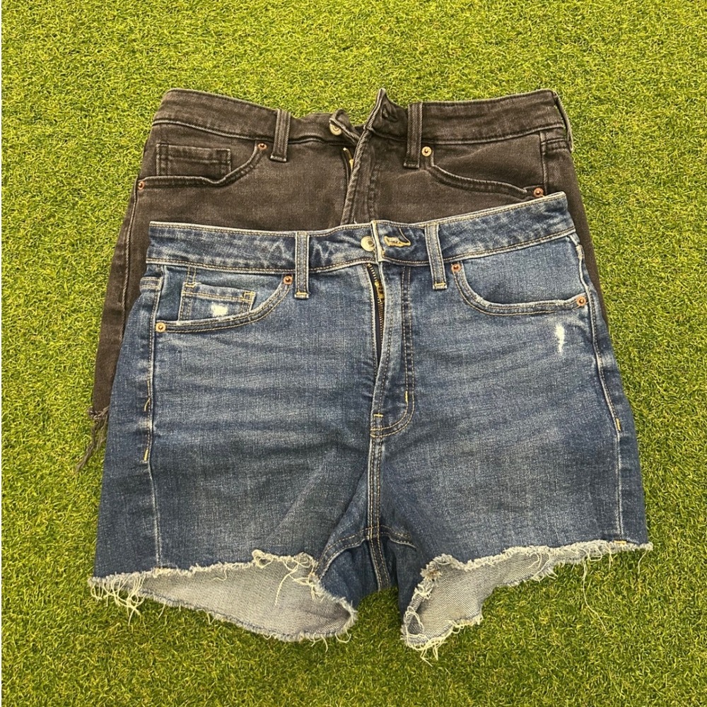 Old Navy OG Straight High-Rise Denim Shorts Blue Raw Hem Size 8